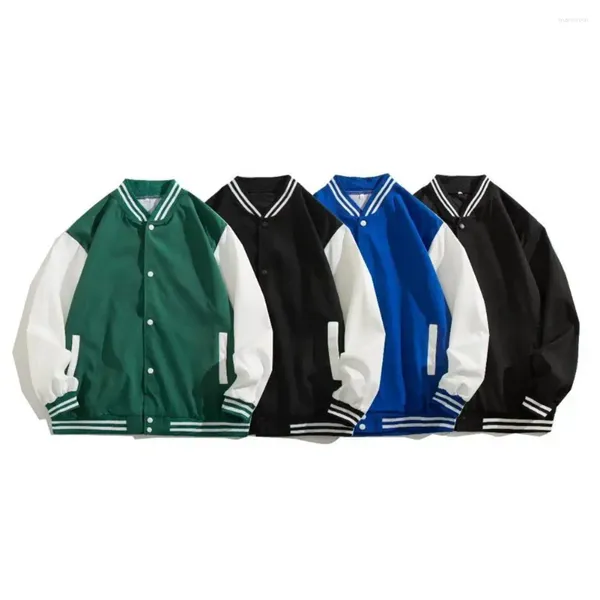 Giacche da uomo Cappotto da baseball da uomo Primavera Autunno Colletto alla coreana in colore a contrasto Polsino elastico monopetto a maniche lunghe Streetwear ampio