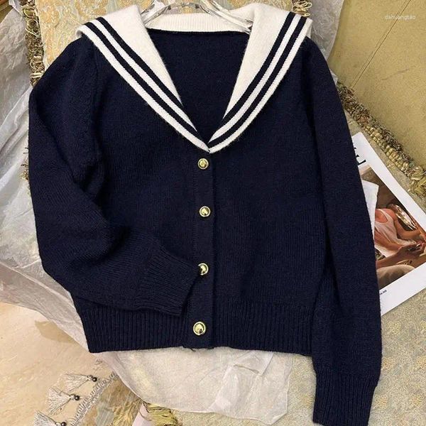 Damen Strick Sailor Navy Neck Kurzpullover geschnittene Schichten Süße Strick -Strickjacke Slim Fit Tops Langarm Frauen Herbst Kninwear 2023