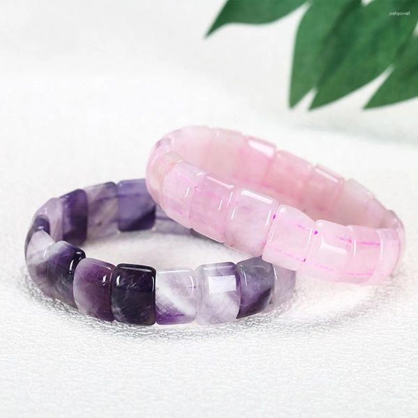 Strand moda bian pedra ametista saúde wrap pulseira jóias para mulheres masculino rosa quartzo cura pulseira
