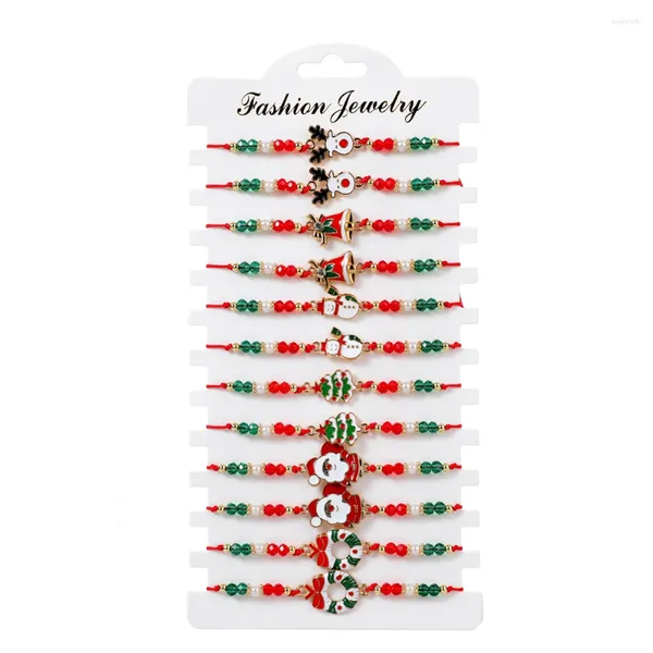 Charm Bilezikler 12 PCS Noel Dostluğu Ayarlanabilir Çok Molor Örgülü Bilezik Noel Baba Kar Tanesi Noel Ağaç Seyirleri Kızlar İçin