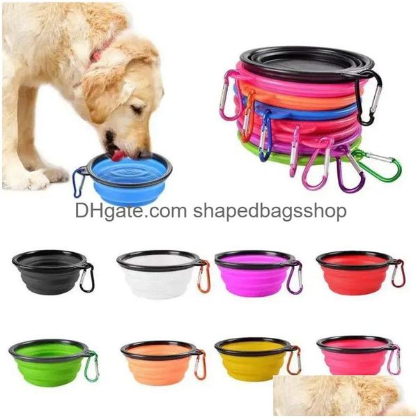 Cão Tigelas Alimentadores Pet Dog Tigelas Dobráveis Portáteis Recipiente de Alimento Sile Tigela Filhote de Cachorro Dobrável Alimentação com Fivela de Escalada Drop Delive Dhvj3