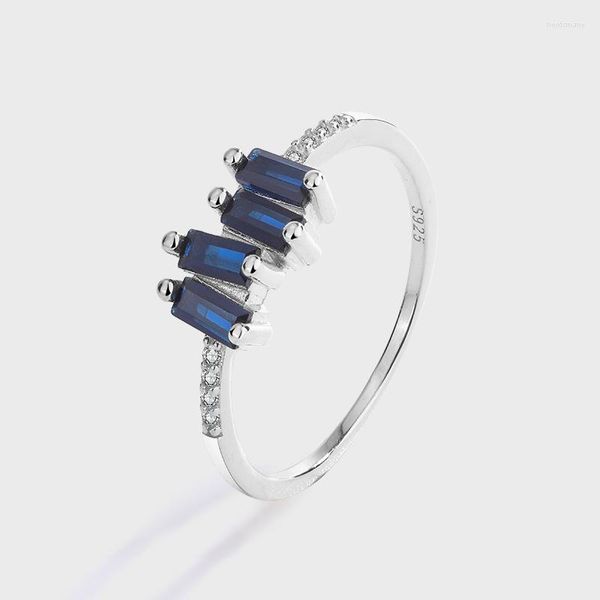 Кластерные кольца S925 Серебряное кольцо женщина Японская и корейская простое прямоугольник синий циркон алмаз вставка для ювелирных изделий подарка на день рождения подарок