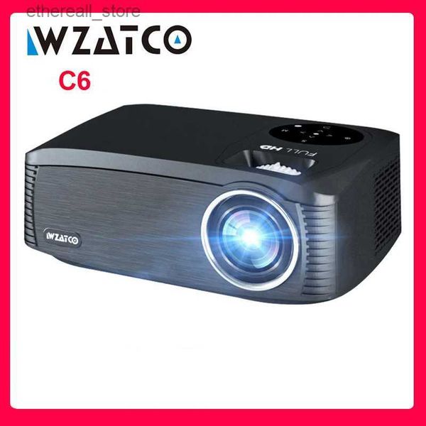 Проекторы WZATCO C6 Full HD светодиодный проектор с Android box 11.0 WIFI 5G Видеопроектор 300-дюймовый большой экран для домашнего кинотеатра Q231128