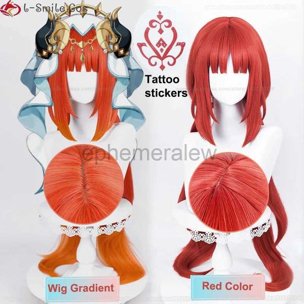 Аниме костюмы игра Genshin Impact Sumeru Nilou косплей парик Nilou 80 см длинные красные термостойкие синтетические волосы парики для Хэллоуина + шапочка для парика zln231128