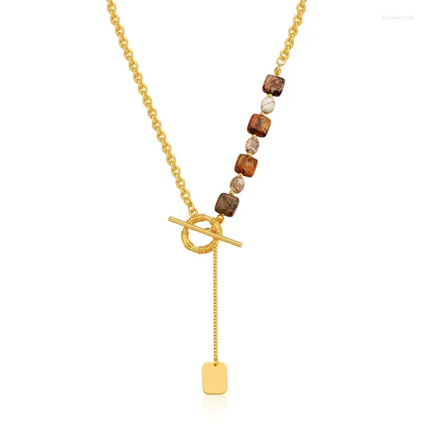 Anhänger-Halsketten ALLME Dainty 18K echtes vergoldetes Messing Unregelmäßiger Natursteinstrang OT-Verschluss-Halsband für Frauenschmuck