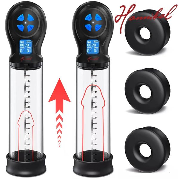 Pump Toys Hannibal LCD Elektrische Penispumpe Männlicher Masturbator Cup Dick Extender Vakuumpumpe Penisvergrößerungspumpe Trainer Sexspielzeug für Männer 231128