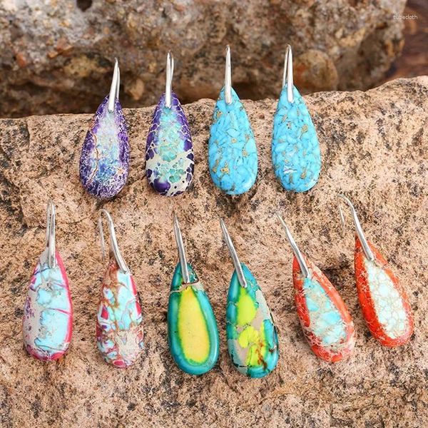 Boucles d'oreilles pendantes en pierre colorée pour femmes, vert violet, goutte d'eau, bijoux élégants à la mode, cadeaux