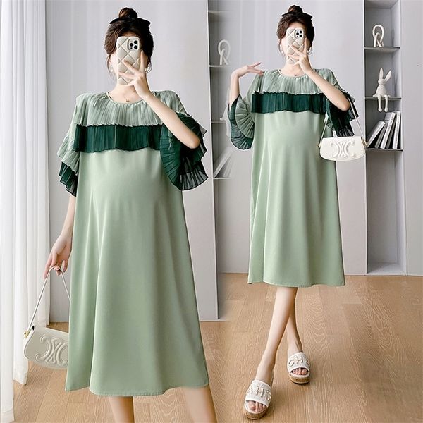 Umstandskleider 2304 # Sommer Lose Gerade Mutterschaft Lange T-Shirts Kleid Dünne Atmungsaktive Chiffon-Kleidung für Schwangere Schwangerschaft Postpartum 230428