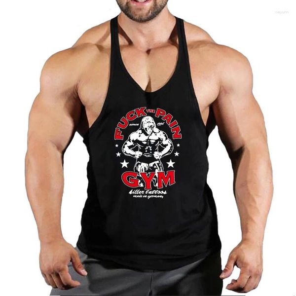 Canotte da uomo Abbigliamento da palestra estivo Gilet sportivo in cotone Uomo Bodybuilding Camicia senza maniche Running Fitness maschile Canotta con stringhe posteriori a Y