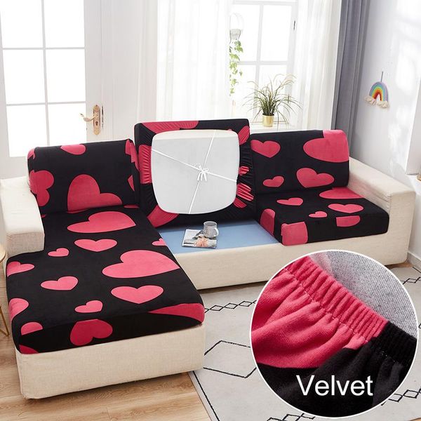 Fodere per sedie Love Heart Print Fodera per cuscino del sedile del divano Morbido velluto Stretch Protector Accogliente fodera anti-sporco Divano per mobili