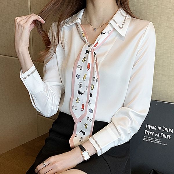 Damen Blusen Hemden Frühling Herbst Damen Bluse Chiffon Hemd Damen Kleidung Niedlich Krawatte Langarm Casual Female Basic Top Korean Style All-Match Shirt 230428