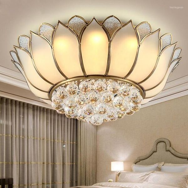 Deckenleuchten Europäische Kupferkristalllampe LED-Lampen Wohnzimmer Garten Schlafzimmer Rundes Restaurant Lotus Light