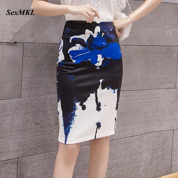 Scata Gonna per ufficio stampata floreale Women 2022 Mastioncon Gonne a matita Gonnie da donna Lunghezza del ginocchio casual Korean High Waist Sexy Midi Gonna