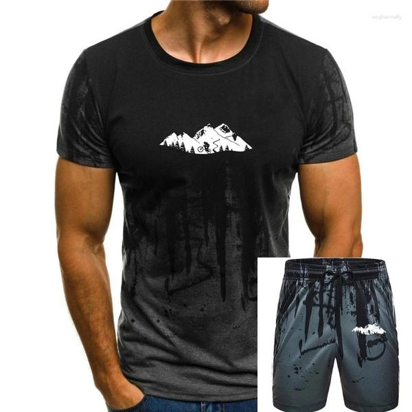 Herren-Trainingsanzüge, Wheelie vor Bergen, T-Shirts, Herren-Baumwoll-T-Shirts, Mountainbike, MTB, Radfahren, Fahrradfahren, Rennen, T-Shirt, kurz