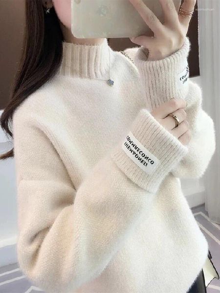 Suéteres femininos plus size gordo mm outono/inverno vison veludo versão coreana de grosso solto e fino 200 kg base camisola de gola alta