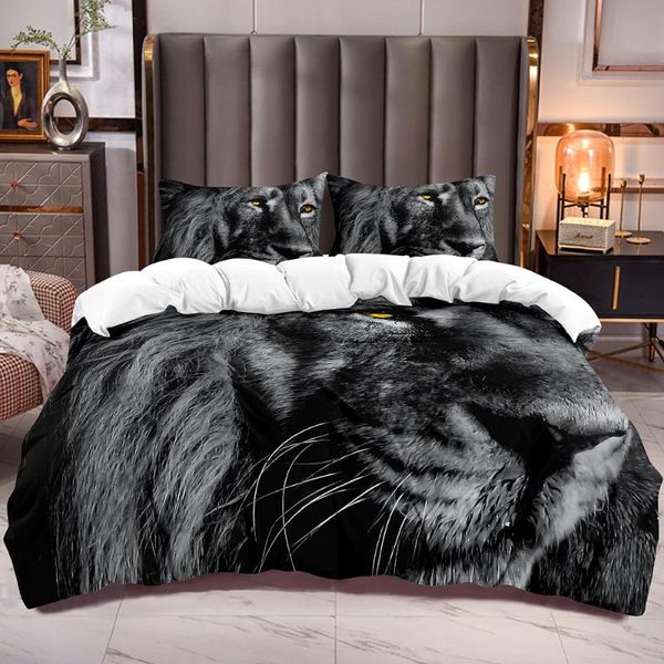 Bedding Sets Composter Cober Lion 3D Padrão para crianças adolescentes edredom de animais com colcha de fechamento de zíper