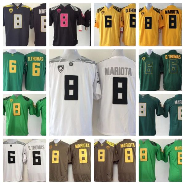 Ducks Oregon Football Jersey em estoque 6 De'anthony Thomas 8 Marcus Mariota costurada camisa bordada feminina tamanho juvenil tamanho masculino tamanho alto