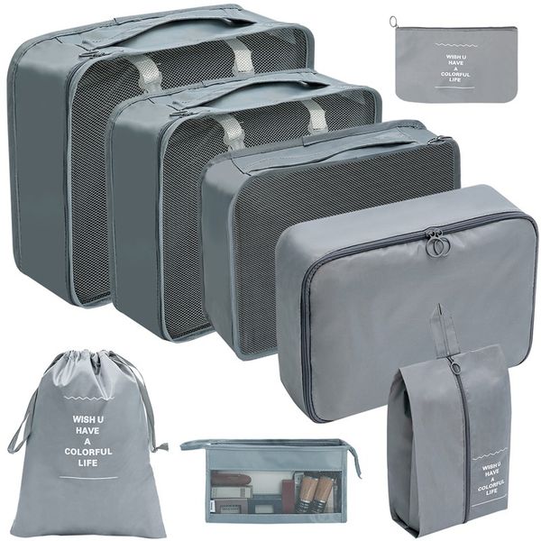 Atacado 8 Pçs/set Organizador Sacos para Sacos Organizadores de Viagem Acessórios Bagagem Mala Organizador Saco de Lavagem À Prova D' Água Armazenamento de Roupas