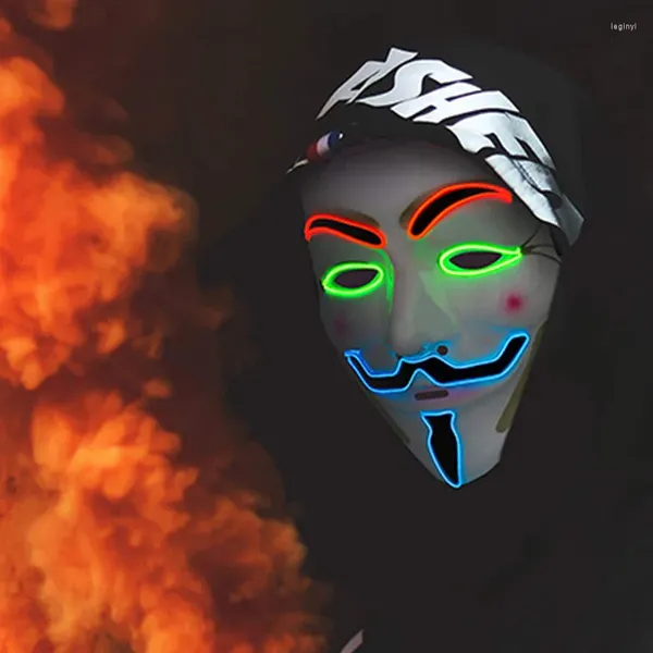 Articoli per feste Halloween Cosplay V per Vendetta Maschera luminosa al neon LED luminosi Puntelli per costumi Lampeggiante Illumina il viso intero