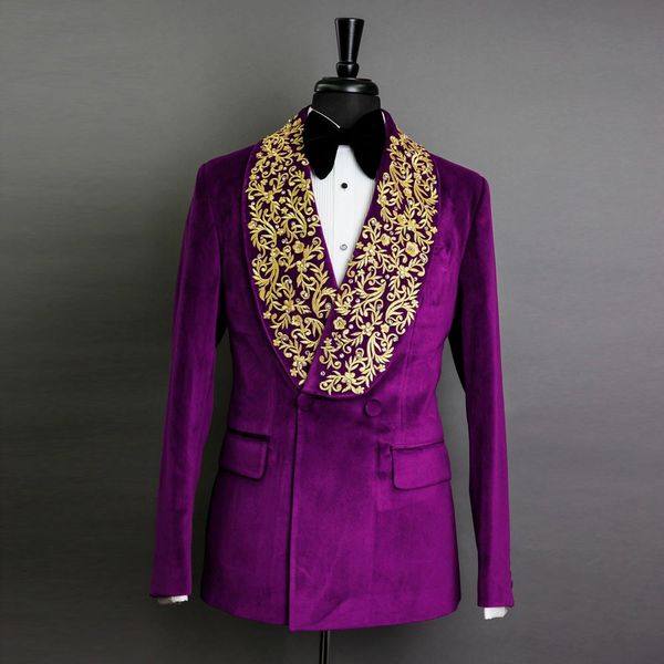 Elegante frisado casamento smoking fino ajuste ternos masculinos appliqued xale lapela blazers um botão terno formal apenas jaqueta