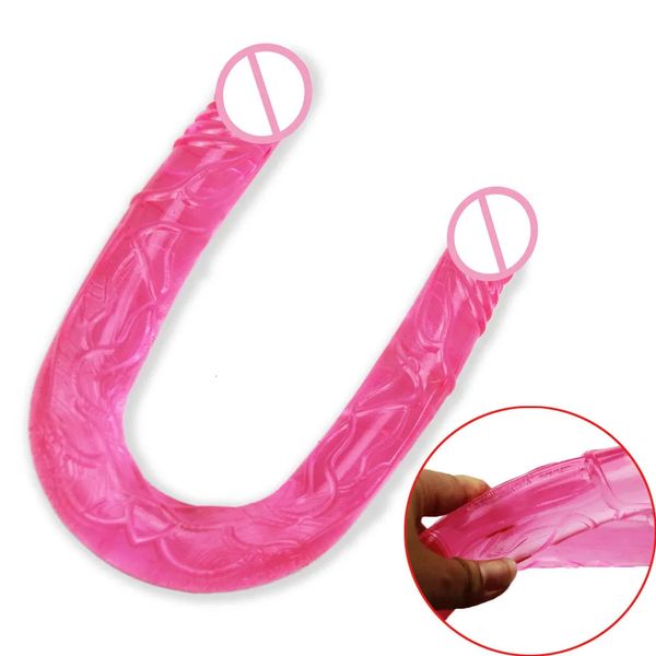 Falli/Dong 50cm Lungo Dildo Big U Morbido Doppio Dong Lesbiche Glande del pene Dick 20 pollici Butt Plug in silicone Virgina Enorme giocattolo del sesso 2 Testa per le donne 231128