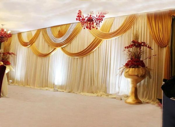 Decoração de festa Tanmeluo 3x6m luxo casamento pano de fundo cortina branco fundo drapeado ouro e lantejoulas swag plissado evento casa de9165083