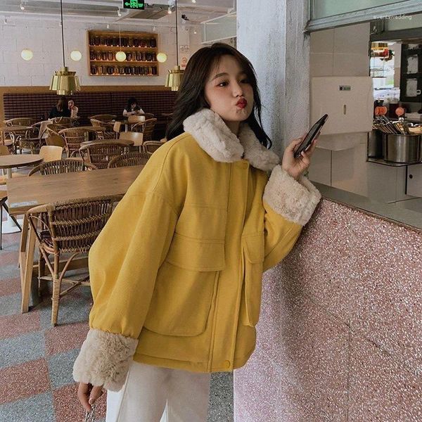 Trench da donna Cappotto da donna autunno inverno in cotone Versione coreana Sciolto stile giapponese School Girl Finto agnello Peluche Giacca spessa da donna