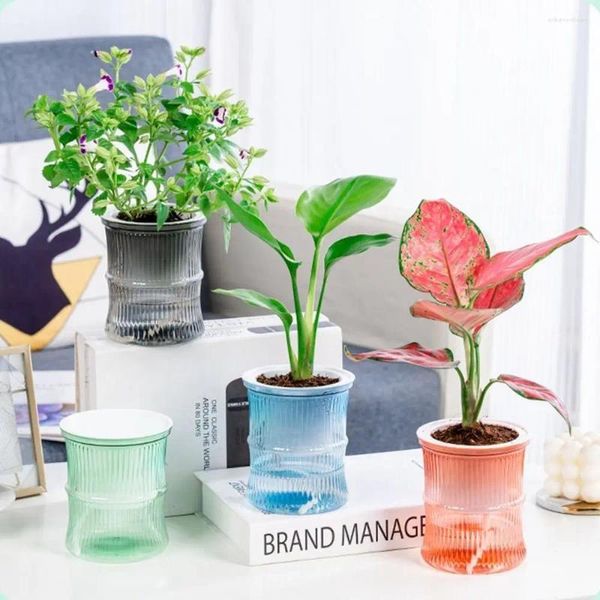 Vasi 2 strati di plastica trasparente colorata fioriera automatica assorbente d'acqua vaso di fiori pigro baccello di vivaio per piante idroponiche