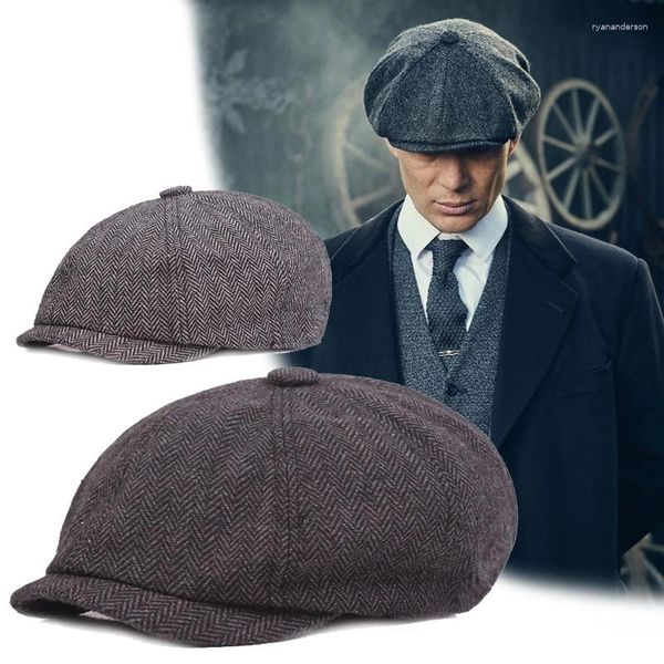 Berets 2024 Sboy Caps Männer Achteckige Hüte Britische Maler Hut Herbst Winter Fischgräten Flache Hip Hop Gorras