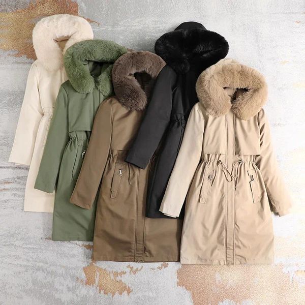 Damen-Trenchmäntel YTNMYOP Winterparkas Frauen Lange warme Schnee-Outwear Großer Pelzkragen Parka Kleidung Abnehmbare schlanke Modejacken