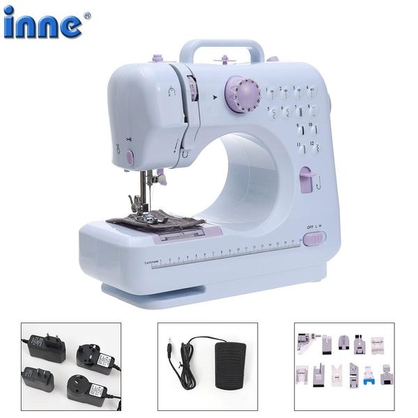 Macchine Macchina da cucire INNE Mini Manuale russo Fabbrica per maglieria domestica Elettrico Portatile Alimentazione CC Pedale Overlock Asola per pulsante