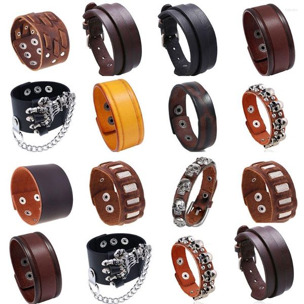 Charm Bracelets Punk Men Cuspidal Spikes Rivet Stud Wide Cuff PU-Leder Gothic Rock Armreif für Frauen Armbänder Schmuck