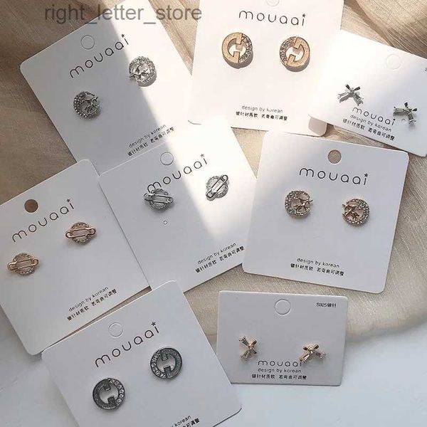 Stud Retro Hollow Crossed Yıldız Kare Altın Gümüş Kaplama Çat Tie Rhinestone Zirkon Mektup G V PIN at Saplama Küpe Kadınlar YQ231128