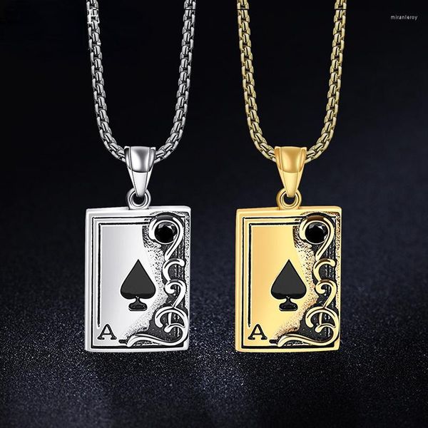 Catene Gioielli europei e americani Poker Asso di picche Collana Accessori pendenti in acciaio al titanio da uomo Personalità retrò hip hop