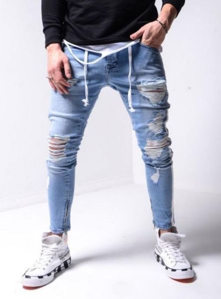 Men039s Jeans Swag Mens Designer Marca Preto Skinny Rasgado Destruído Stretch Slim Fit Hop Calças Com Buracos Para Homens Moda Casu9675984