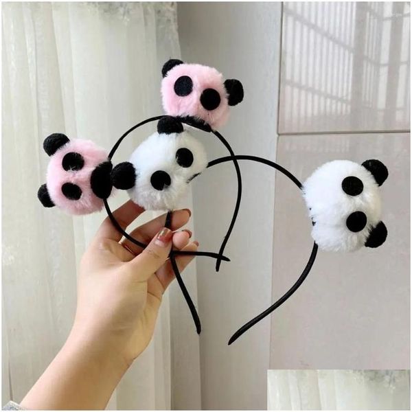 Acessórios de cabelo Acessórios de cabelo Boneca Animal Panda Headband Doce Estilo Chinês Clipe Faixa de Pelúcia Hairband Cartoon Hoop Girl Drop Deliv Dh17D