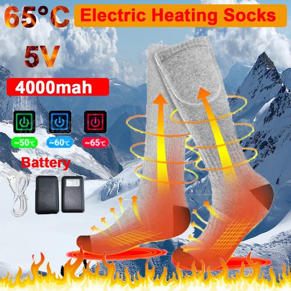 Spor çorapları 4000mAH ısıtmalı kış elektrikli termal çoraplar erkeklerin ısıtma ayağı sıcak sıcak bisiklet kayak 231128