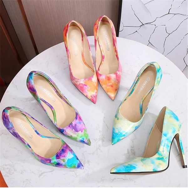 Kleid Schuhe 2023 Frauen 11 cm High Heels Escarpins Graffiti Pumps Dame Hochzeit Braut Stiletto Plus Größe Kawaii Luxus Designer