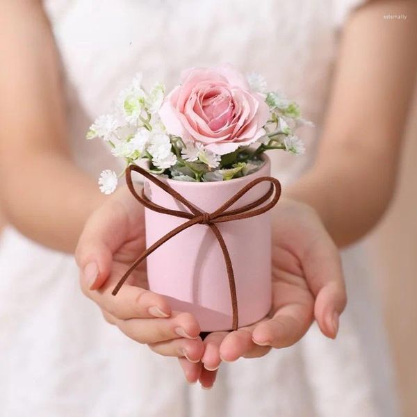 Confezione regalo 4 pezzi 8 cm secchiello rotondo per fiori di carta matrimonio festa di compleanno fiori di rosa scatole per imballaggio scatola per involucri di caramelle di San Valentino