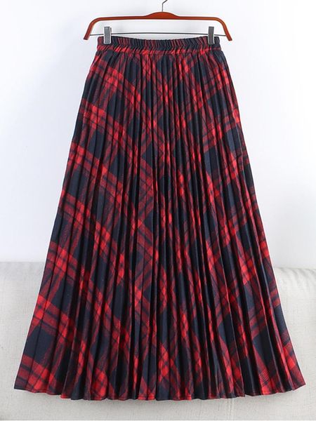 Kleider TIGENA Vintage Plaid Midi Langen Rock Frauen 2022 Herbst Winter Baumwolle Rot Grün Gedruckt EINE Linie Hohe Taille Midlong Rock weibliche