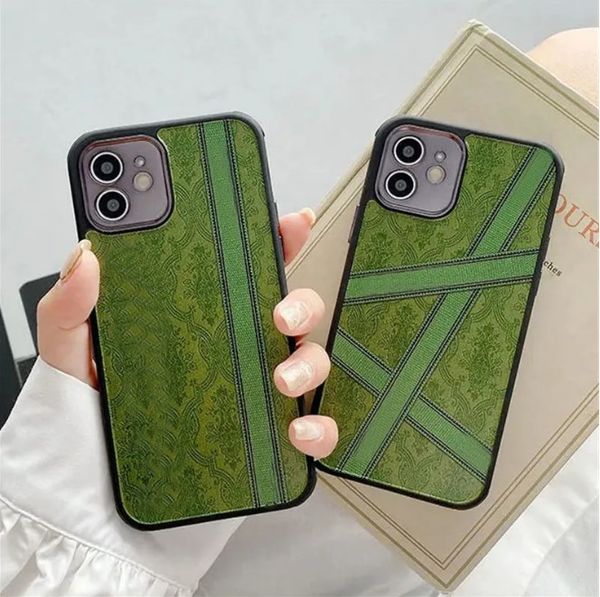 Casos de telefone para designer feminino Classic Green Letters Phonecase para iPhone XS 14 Pro Max Plus 13 12 11 Tampa traseira à prova de choque de moda 2023