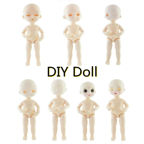 Dolls 16CM BJD Doll 13 Mobile snodato con faccia da maiale sorridente Nudo bianco Nude Women Body NO Faccia in su senza capelli per il trucco 230427