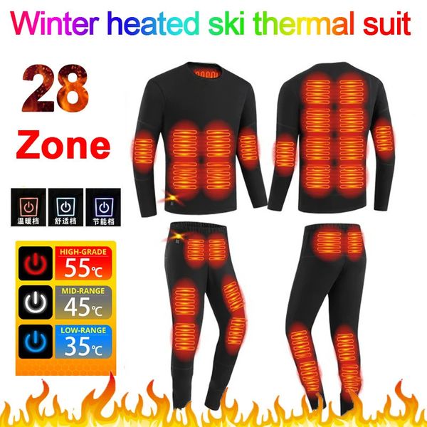 Roupa íntima térmica masculina 28 áreas Jaqueta feminina aquecida elétrica Colete Roupa íntima aquecida de inverno Roupa de esqui masculina Roupa de aquecimento Velo térmico Long Johns 231127