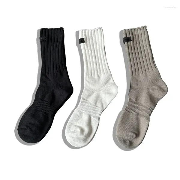 Erkek çorap yüksek kaliteli 3 çift/çok basit erkek kadınlar öğrenciler gençler kalın iğne çorap pamuk beyaz siyah