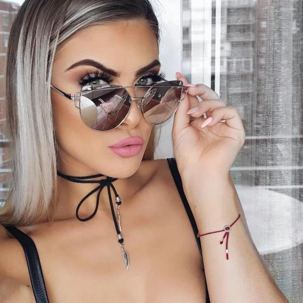 Sonnenbrille Klassische Cat Eye Mode Gute Qualität Männer oder Frauen Rosa Brillen Sonnenbrille Spiegel Weibliche Strand Rose Gold Y2K