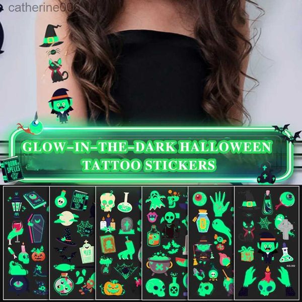 Tatuaggi Adesivi colorati per disegni Tatuaggi luminosi 10 pezzi / set Tatuaggi temporanei Halloween Adesivi per bambini per bambini Tatuaggi per bambini AdesiviL231128