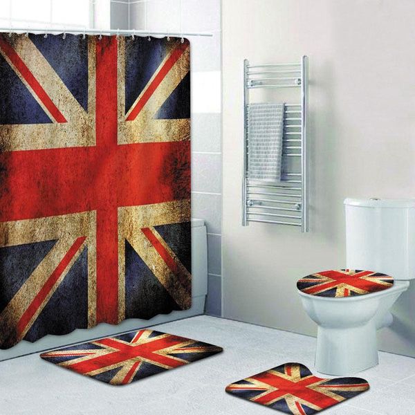 Perdeler Modern Grunge Union Jack İngiltere bayrak duş perdesi için banyo banyo mat halı halı için tuvalet küveti İngiliz bayrağı ev dekor