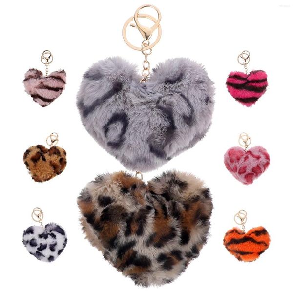 Portachiavi Portachiavi leopardo Cuore estetico Borsa da donna con ciondoli Borse Fuzzy Car Puff Ball