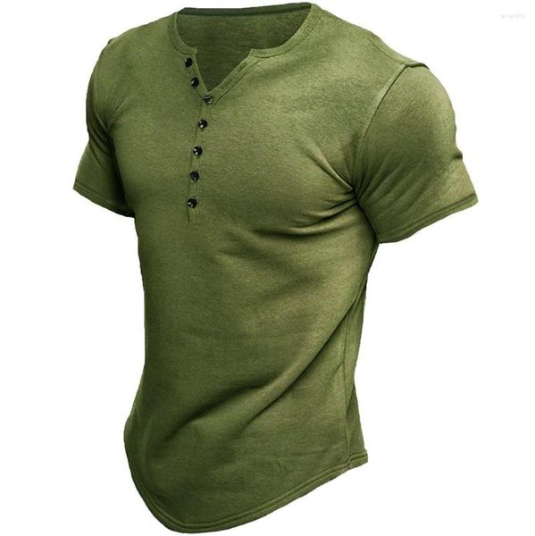 Erkekler Tişörtleri Avrupa Boyut Erkekler V yaka kısa kollu beyaz tişört 2023 Yaz İnce Adam Katı Düğme Külot Üst Siyah Gri