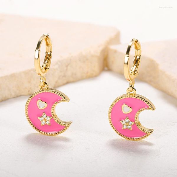 Orecchini a cerchio Prodotti di tendenza Moda 2023 In matel Colorful Moon Hoops Orecchino Gioielli in acciaio inossidabile Per donna